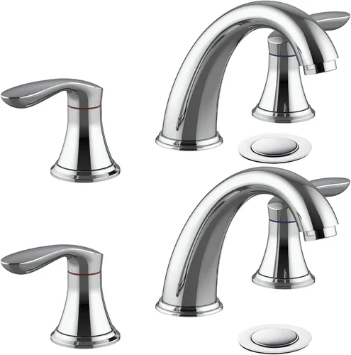 Miniatura 14 de Grifo de lavabo de baño, grifo para lavabo de baño, grifo de baño de níquel cepillado extendido de 3 orificios con desagüe emergente de acero