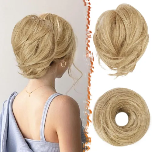 Miniatura 27 de BARSDAR Extensión de cola de caballo y moño de pelo de cobre, extensiones de moño corto sintético liso elástico para mujer, moños desordenados