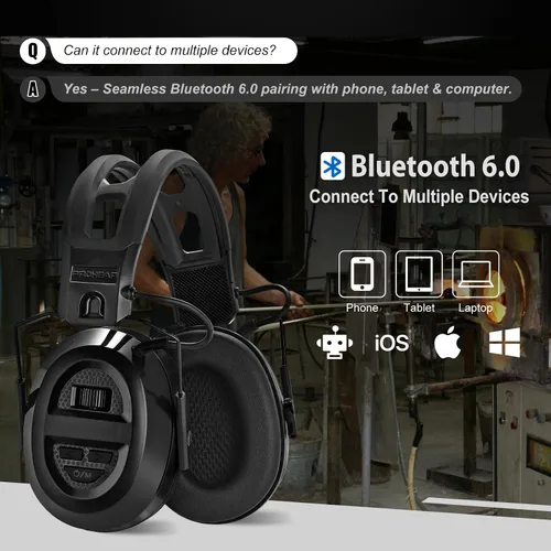 Miniatura 9 de PROHEAR 039 Bluetooth 6.0 Hearing Protection with 26dB NRR OSHA Approved, Rechargeable 1100mAh Battery for 4 wks Runtime