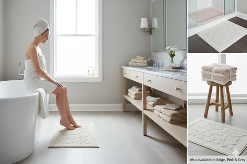Miniatura 7 de Tapete de baño – Tapete de baño – Tapetes de ducha lavables – Toallas para el suelo del fregadero, tapetes de baño 100% algodón turco (1, gris)