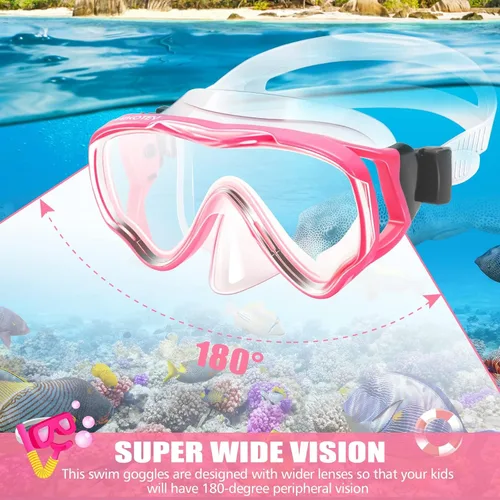 Miniatura 27 de Juego de esnórquel para niños, juego de máscara de esnórquel seca completa para adultos, protección antivaho, unisex, vista panorámica HD