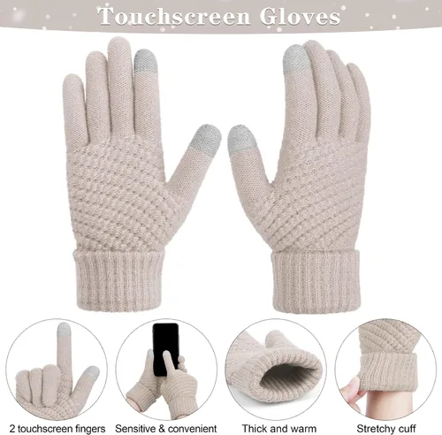 Miniatura 4 de Motarto Conjunto cálido de invierno, bufanda de punto, gorro, guantes para pantalla táctil, calentador de oídos, equipo para clima frío para hombres
