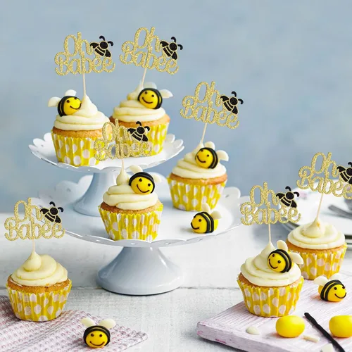 Miniatura 6 de Gyufise 24 piezas de adornos para cupcakes Oh Babee con purpurina dorada para cupcakes Oh Baby Shower para baby shower, fiesta de cumpleaños