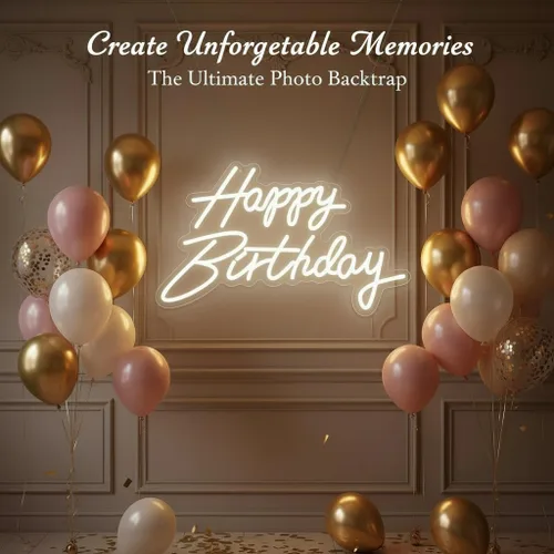 Miniatura 9 de HMT - Letrero de neón con texto en inglés "Happy Birthday", alimentado por USB, de 19.6 x 11.8 pulgadas, letrero grande con luz LED para telón
