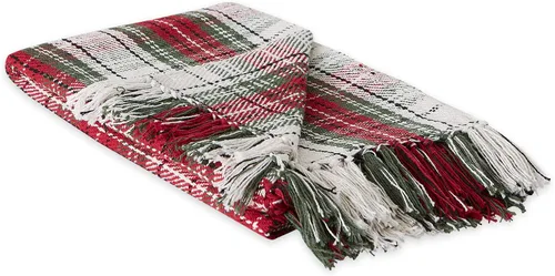 DII Colección Christmas Plaid Décor Collection - Mantas navideñas de algodón reciclado, 50 x 60 pulgadas, color blanco acogedor