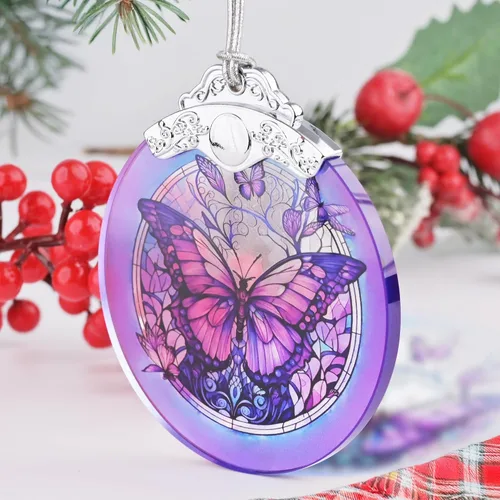 Miniatura 4 de Adorno de mariposa, adornos de Navidad, decoraciones de Navidad para árbol, adorno de vitral, recuerdo de reliquia, intercambio de regalos, ideas