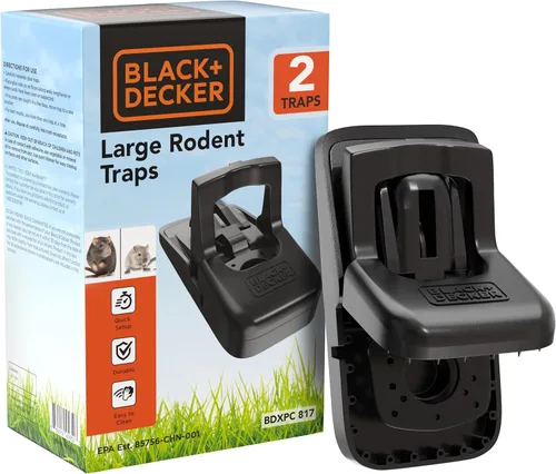 BLACK+DECKER Trampa para ratas para exteriores y ratas en interiores, mata instantáneamente ardillas y ardillas - Trampa a presión para roedores,
