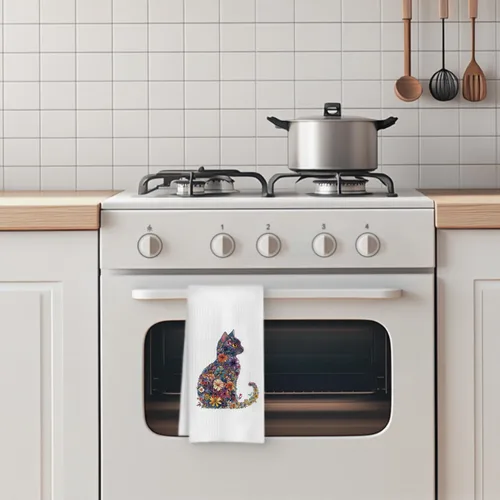 Miniatura 4 de Toalla de cocina con gato floral, toalla de mano con gato floral para decoración de baño, toalla de té para platos de cocina con gatito