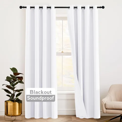 Miniatura 66 de RYB HOME 3 en 1 insonorizadas - oscurecedoras - cortinas de lino con aislamiento, cortinas de ahorro de energía con bloqueo de ruido para Lino blanco