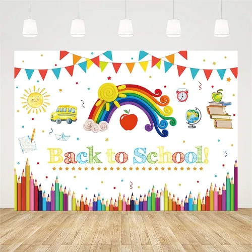 Miniatura 2 de SENDY - Telón de fondo de fotografía para el regreso a clases, 7 x 5 pies, decoración para el primer día de fiesta, para estudiantes, maestros