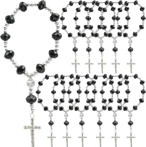 12 pulseras de rosario de cristal con diamantes de imitación, cruz, bautismo, boda, primera comunión, recuerdo de quinceañera, regalo conmemorativo