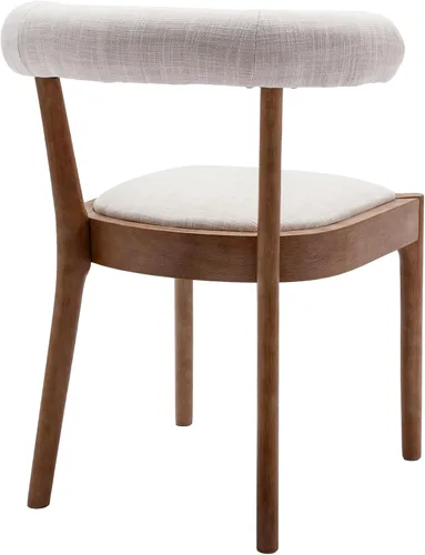 Miniatura 5 de Kmax Sillas de comedor de mediados de siglo, sillas de cocina de tela moderna con marco con acabado de nogal natural, respaldo curvado de lino, beige