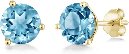 Miniatura 43 de Gem Stone King Aretes de oro de 14 quilates, 0.236 in, piedra natal redonda, Martini, 3 puntas, aretes de oro para mujer