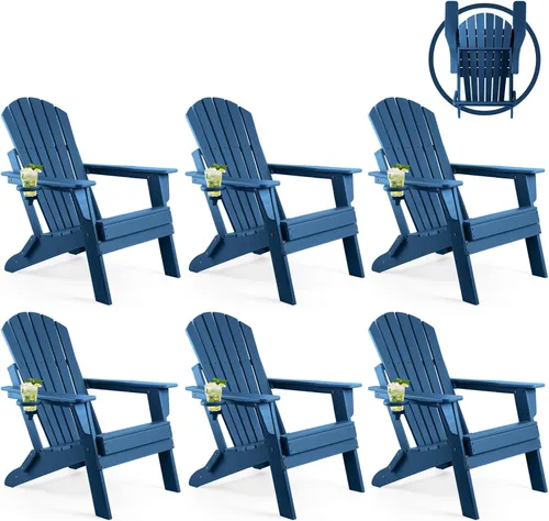 Miniatura 18 de FUNBERRY Juego de 6 sillas plegables Adirondack para todo tipo de clima, sillas para hogueras de polietileno de alta densidad con portavasos