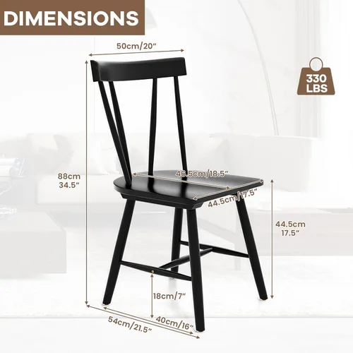 Miniatura 3 de NAFORT Juego de 2 sillas de comedor de madera, sillas Windsor modernas con respaldo de eje alto, asiento contorneado grande, carga máxima de 330
