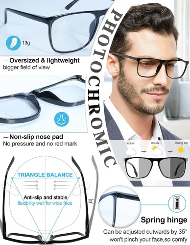 Miniatura 5 de MARE AZZURO Lentes de lectura bifocales fotocromáticos para hombre, con bloqueo de luz azul, lentes de sol para lectores 1.0 1.5 2.0 2.5 3.0 3.5 4.0