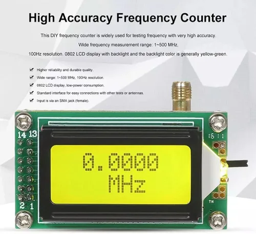 Miniatura 6 de 1 contador de frecuencia de alta precisión, probador de contador de frecuencia de 1 a 500 MHz, medición de pantalla LCD digital con conector SMA