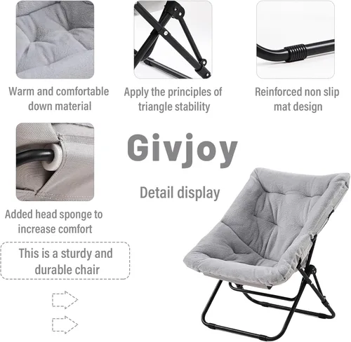 Miniatura 4 de Cómoda silla plegada, silla plegable de gran tamaño de piel sintética suave, silla flexible para adultos y niños, silla lunar con marco de metal