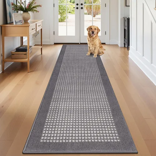 Miniatura 49 de Ileading Alfombra de pasillo de lavandería de 2 x 6 pies, antideslizante, con parte trasera de goma, lavable a máquina, alfombra gris