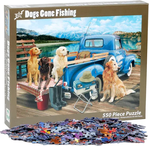 Miniatura 4 de Vermont Christmas Company Dogs Gone Fishing - Rompecabezas de 550 piezas para adultos y familias - Bonitos rompecabezas de perros con piezas