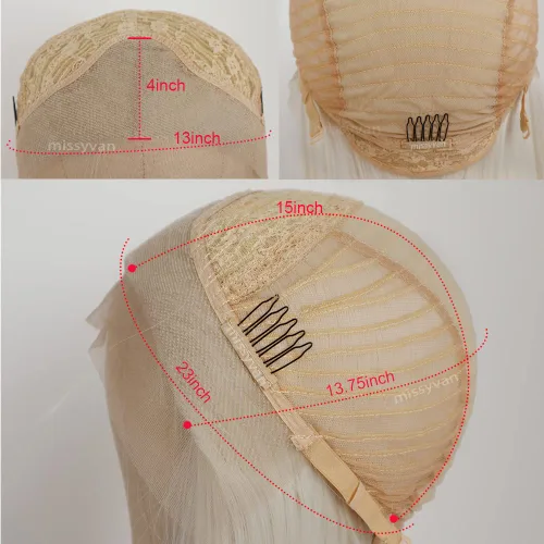 Miniatura 6 de Missyvan - Peluca de encaje frontal de color de cabello blanco, Pelucas de pelo largo y liso Rubio platino, Cabello de fibra resistente al calor