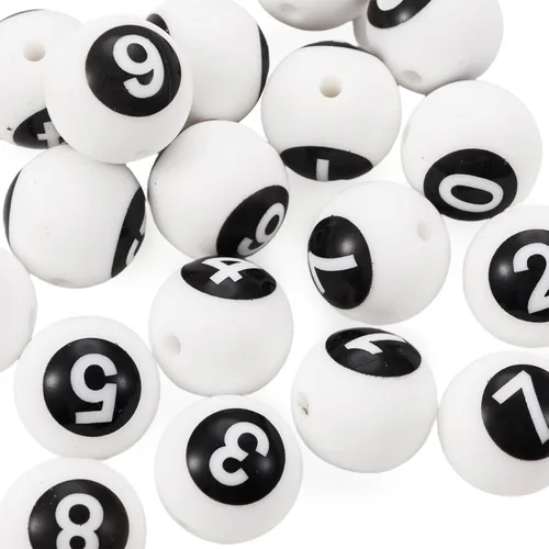 Miniatura 7 de Craftdady 20 cuentas de números de silicona de 0.531 in, números blancos y negros, 0-9, cuentas focales redondas para bolígrafos, manualidades