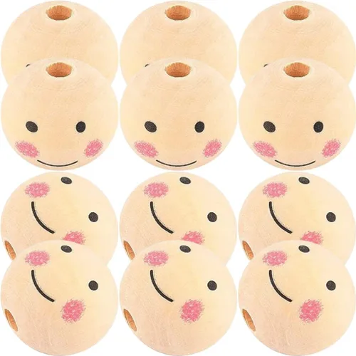 Kisangel Cuentas de madera con cara sonriente, cuentas de madera cuadradas de 0.78 pulgadas para hacer joyas, suministros para manualidades,