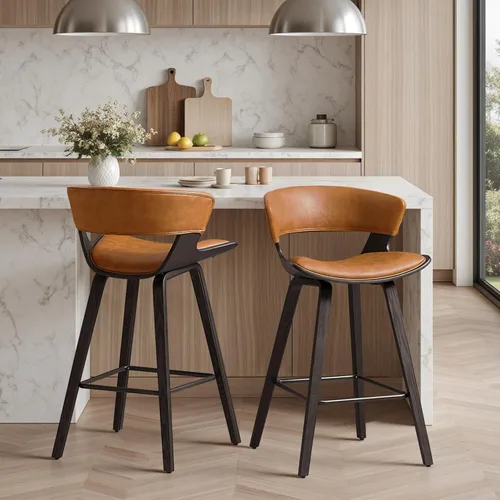 Miniatura 11 de Zouron Juego de 2 taburetes de bar de madera, sillas de bar tapizadas de altura de mostrador para isla de cocina, taburetes de isla modernos
