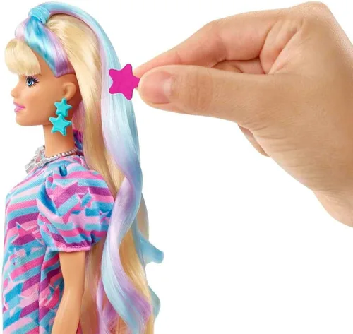 Miniatura 4 de Barbie Muñeca Totally Hair, temática de estrellas con cabello de fantasía de 8.5 pulgadas y 15 accesorios de peinado