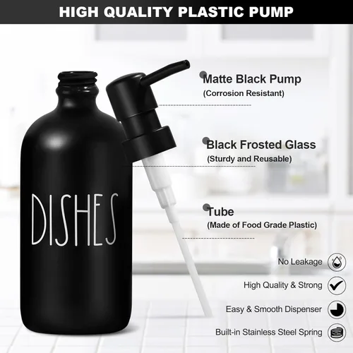 Miniatura 4 de Dispensador de jabón para platos para cocina, dispensador de jabón de platos de vidrio con soporte para esponja, juego de dispensador negro