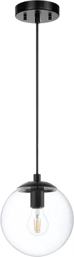 Miniatura 3 de XiNBEi Lighting - Lámpara colgante de globo de 8 pulgadas con latón satinado de vidrio transparente Mid Century Modern, Adjustable, Round Hanging