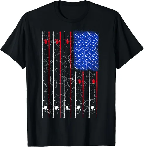 Camiseta de caña de pescar con la bandera estadounidense de Estados Unidos, camiseta fresca de pescador para él, Negro -