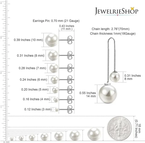 Miniatura 3 de JewelrieShop Aretes de perlas sintéticas, hipoalergénicos, colgantes para mujer