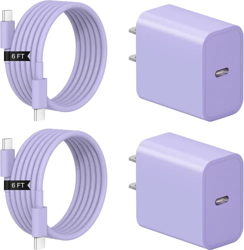 Miniatura 18 de Cargador de carga rápida para iPhone 17, 16, 15, paquete de 2+2 cargadores de pared USB C de 20 W con cable de carga rápida de 6 pies compatible
