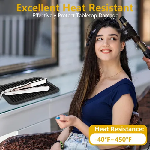 Miniatura 6 de Tapete grande resistente al calor para herramientas de peinado: tapete de hierro plano profesional de 12 x 9 pulgadas, alfombrilla de silicona