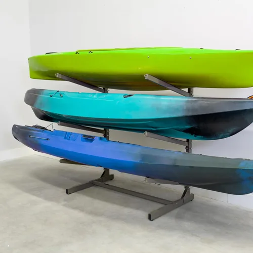 Miniatura 15 de Teal Triangle Estante de almacenamiento de kayak independiente - 2 soportes para kayak y canoa - Kayak interior y exterior - Tabla de surf ajustable