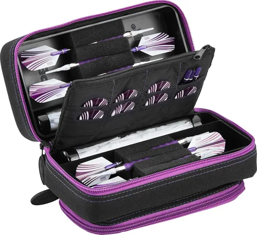 Casemaster Plazma Pro - Estuche para 6 dardos suaves y de punta de acero, cuenta con gran bolsillo frontal para dispositivos móviles, tubos de