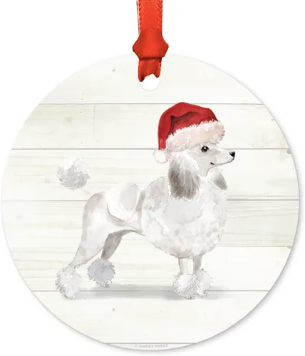 Miniatura 13 de Andaz Press Adorno de Navidad de metal personalizado para perro, perro y mascota, cocker spaniel con sombrero de Papá Noel, 1 paquete, incluye cinta
