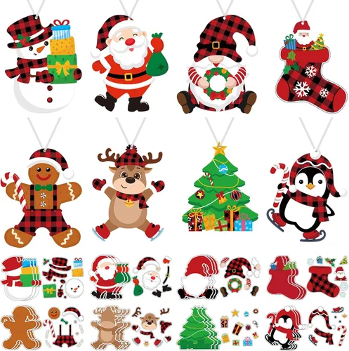 Funrous 24 piezas de kits de manualidades navideñas para niños, adornos colgantes de bricolaje para árboles de Navidad, crea tus propias