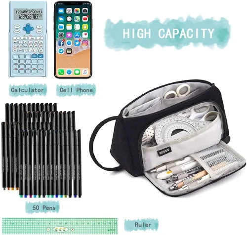 Miniatura 5 de iSuperb Estuche de gran capacidad para lápices, bolsa de pana grande, bolsa portátil para bolígrafos con cremallera, organizador de maquillaje