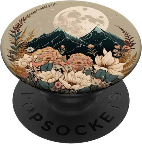 Boho Mountain Moon Phases Floral Aesthetic Chic PopSockets intercambiables PopGrip