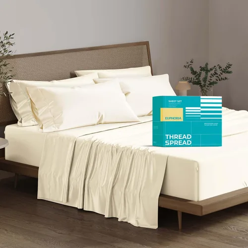 Miniatura 37 de THREAD SPREAD Sábanas 100% Algodón Egipcio Tamaño Twin - 800 Alto Número de Hilos 3 Piezas Sábanas Twin Extra Largas para Dormitorio, Bolsillo