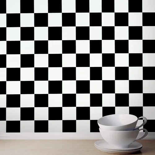 1339 Papel tapiz de mosaico blanco y negro para despegar y pegar, 17.7 x 118 pulgadas, papel de contacto autoadhesivo extraíble para armarios de