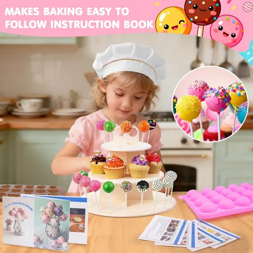 Miniatura 9 de Kit para hacer pasteles con 3 juegos de moldes de silicona, soporte de exhibición de 3 niveles, puntas de tuberías, magdalenas, instrucciones