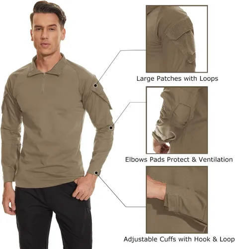 Miniatura 30 de TACVASEN Camisa táctica de manga larga para hombre, con cremallera de 1/4, con bolsillos, para paintball, militar, Airsoft, transpirable