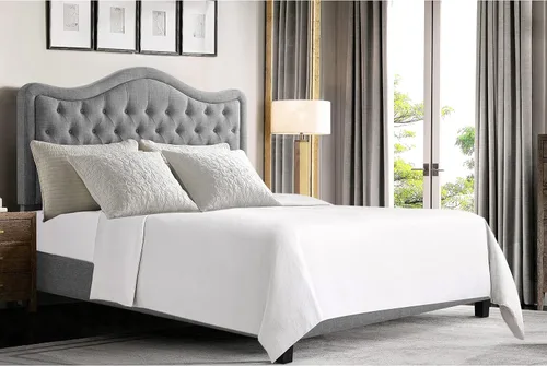 Rosevera Grayson - Cama de cabecera ajustable con poliéster fino y acolchado de botones para dormitorio, matrimonial, color ceniza Gris