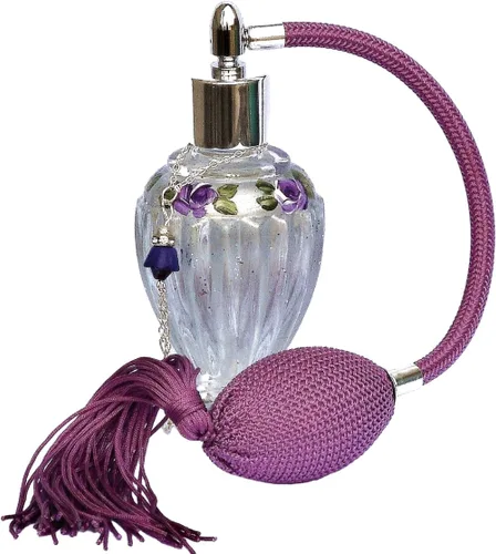 Botella de perfume de cristal victoriano estilo vintage plateado bombilla atomizador con borla pintada a mano rosas lavanda decoración romántica