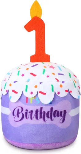 Miniatura 48 de Dansydaisy Accesorios de juguete de pastel de cumpleaños para perros, regalos para niñas y niños, juguete de peluche chirriante para decoración