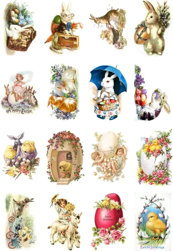 Decoupage - Paquete de papel (10 hojas A4 / 8 x 12 pulgadas) conejitos de Pascua FLONZ Vintage Ephemera Uno