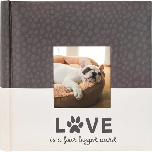 MCS Love Is A Álbum de fotos de cuatro patas con capacidad para 200 fotos de mascotas de 4 x 6 pulgadas con espacio para notas, cubierta crema,